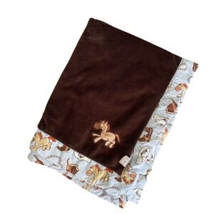 Trend Lab Cowboy Baby Blanket 30 x 40 in‎ Pony Horse Brown Blue Country Western